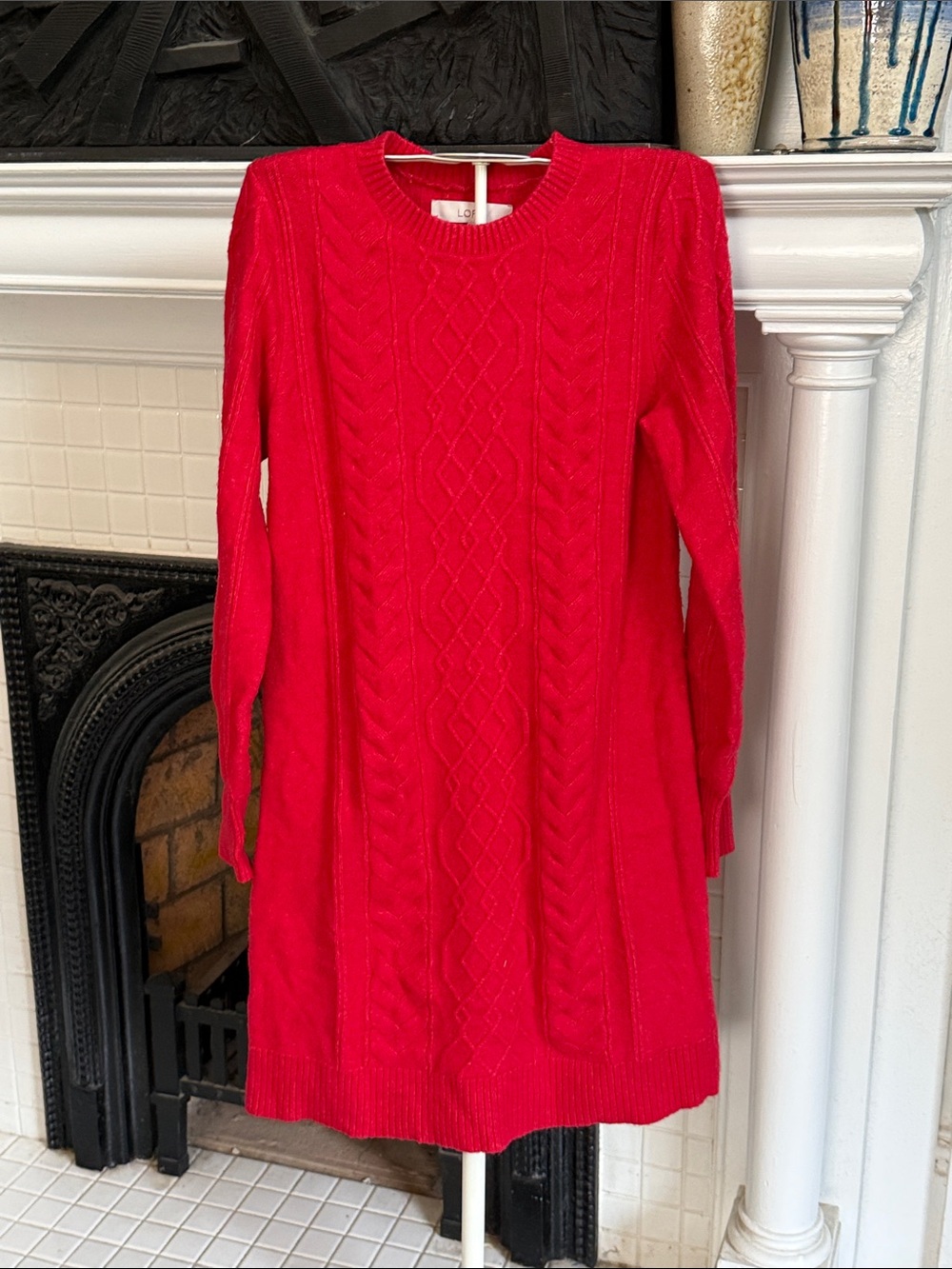 LOFT Red Cable-Knit Long Sleeve sweater Dress- worn about 4-5 times